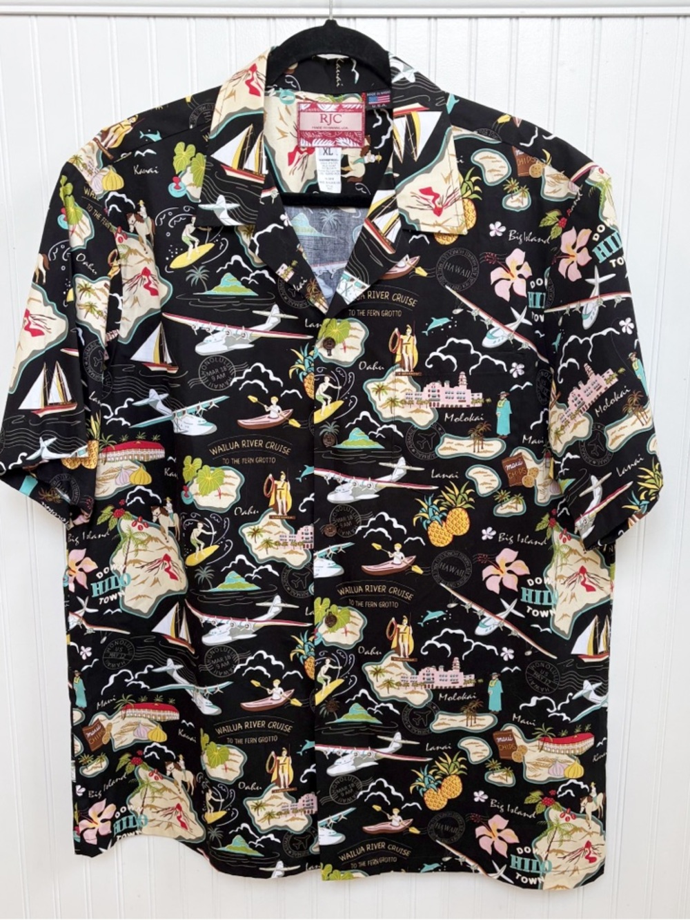 RJC Black Hawaii Vacation Islands Hawaiian Shirt Short Sleeve Button Up Men’s XL